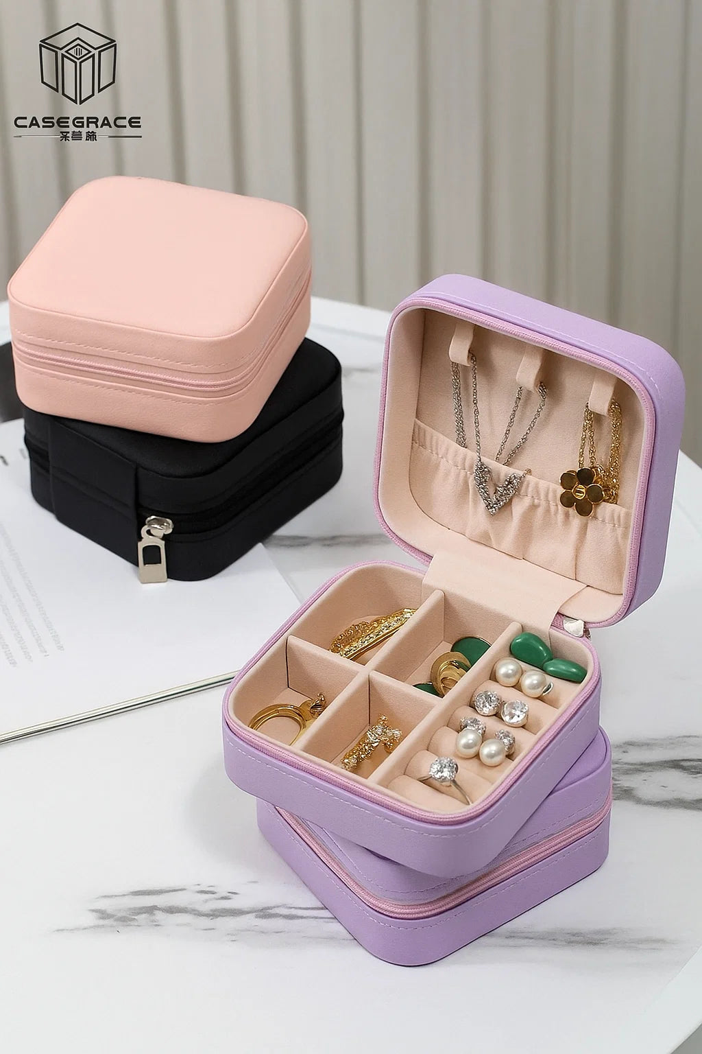 Mini Portable Leather Jwelley Organiser